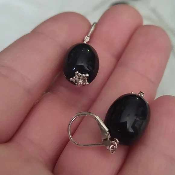 Necklace and earrings set, onyx and 925,17 inches - Picture 9 of 9